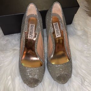 Badgley Mischka Silver Sparkle Sequin Heels